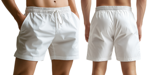 Men white swim shorts with pockets, perfect for summer beach activities
