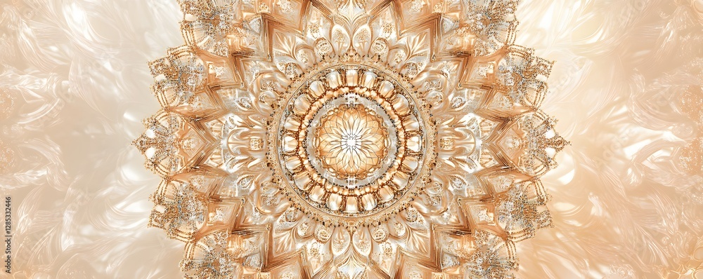 Poster ornate symmetrical rosette design with intricate petal patterns shown