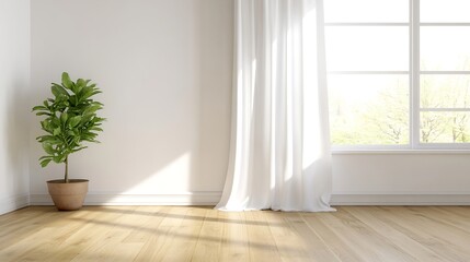 Bright and Inviting Living Space with Natural Light and Potted Plant in Cozy Room Setting : Generative AI