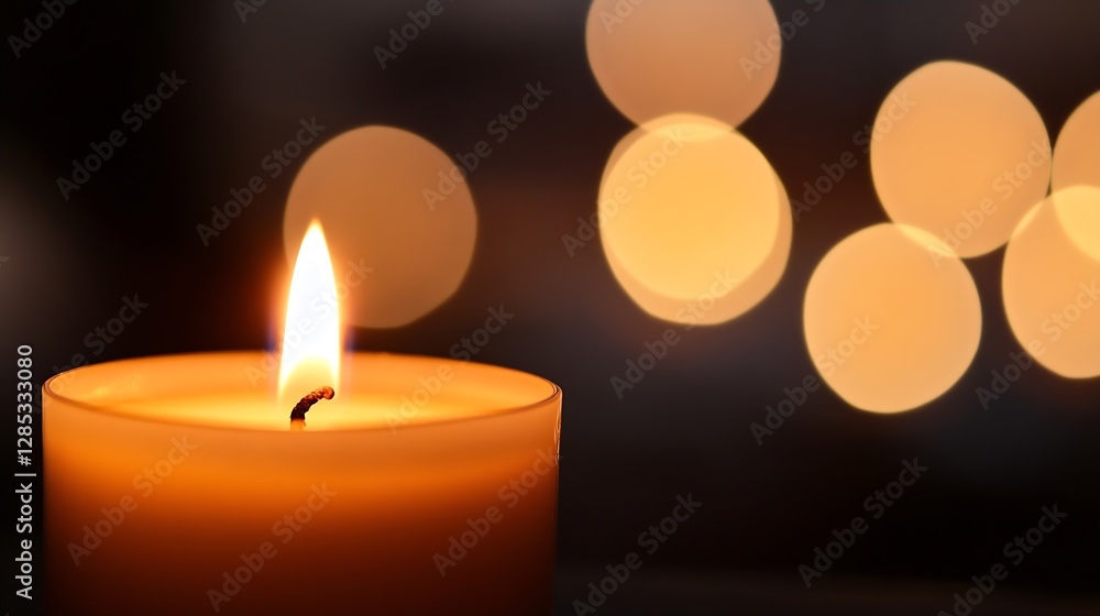 Fototapete elegant candle burning with bokeh lights creating a warm relaxing atmosphere : generative ai