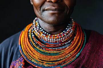 Portrait of African Man in Traditional Dress and Beaded Necklaces for Black History Month and Kwanzaa Celebration.