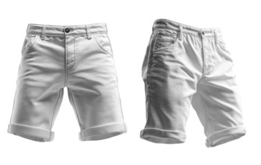White denim shorts with rolled cuffs, casual summer wear
