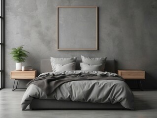 Modern bedroom interior showcasing a bed with minimalist design