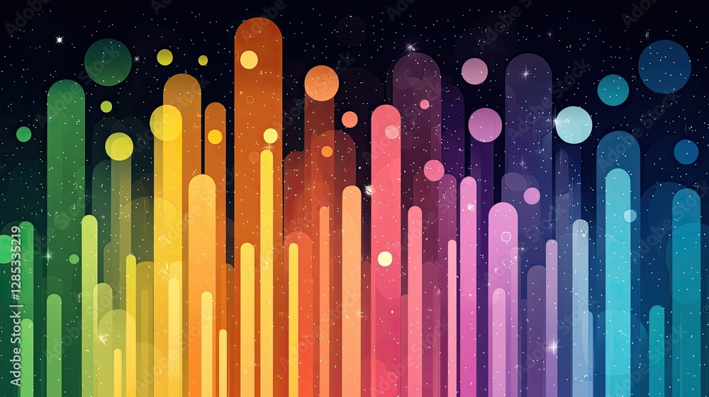 Poster abstract rainbow lines and circles in space