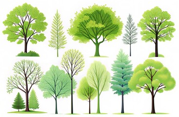 Obraz premium trees collection flat illustration side view clean white background