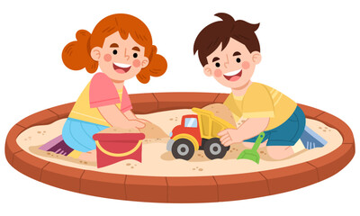 Illustration of Children Playing in Sandbox