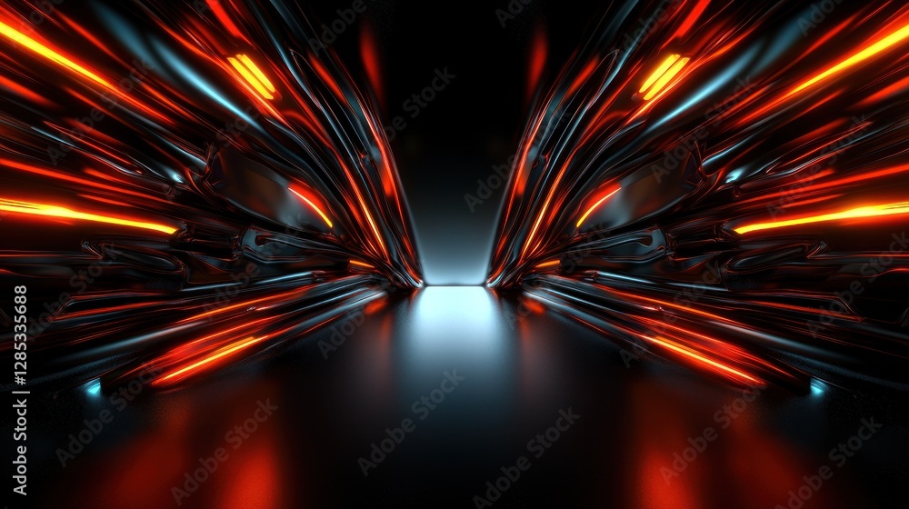 Canvas Prints abstract futuristic scene with glowing red and blue lights converging in a dark space