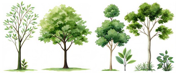 trees collection flat illustration side view clean white background