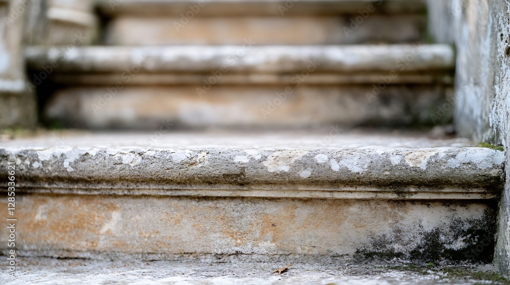 Poster closeup view of ancient weathered stone steps with rustic texture and natural aging : generative ai