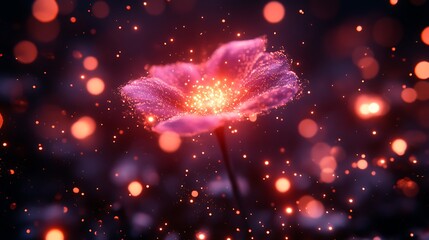 A Glowing Purple Flower With Sparkles And Beautiful Bokeh Lights