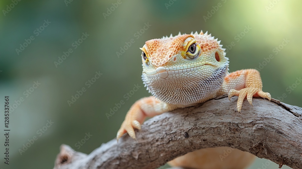 Poster Close-Up Portrait of a Colorful Bearded Dragon Resting on a Branch : Generative AI