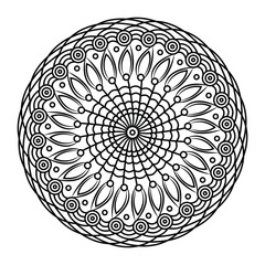 Abstract spiral minimalist design black and white creative mandala in round shape for your medium content coloring books.