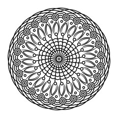 Abstract spiral minimalist design black and white creative mandala in round shape for your medium content coloring books.