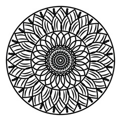 Abstract spiral minimalist design black and white creative mandala in round shape for your medium content coloring books.