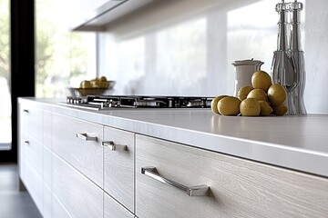 Sleek minimalist kitchen cabinets with drawers in modern interior design