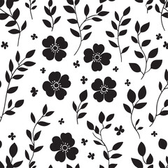 Intertwined Blossoms: A Black and White Floral Pattern
