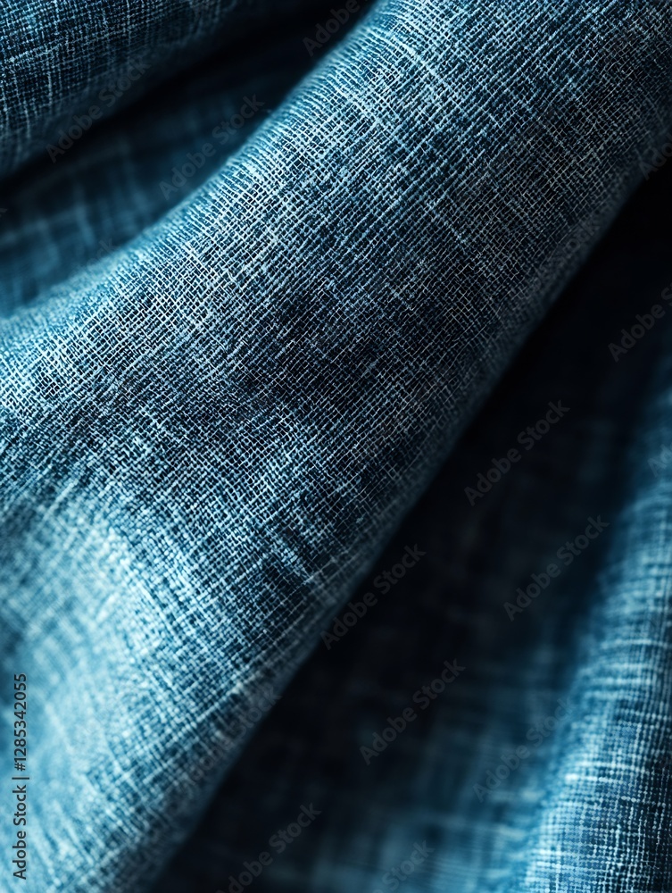 Poster Elegant Close Up of Textured Blue Fabric with Intricate Weave Pattern for Design : Generative AI