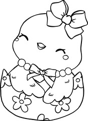 Happy Coquette Easter Chicken in Egg Outline