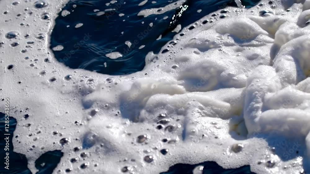 Poster close-up video of ocean waves with frothy white foam. captured from a low angle, highlighting textur
