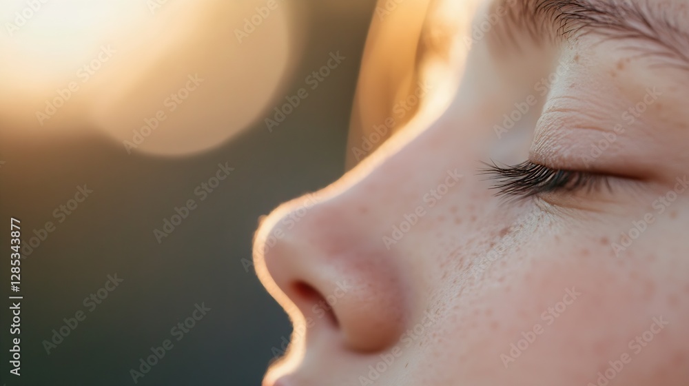 Aufkleber serene profile of a young person with eyes closed reflecting calmness in soft natural light : genera