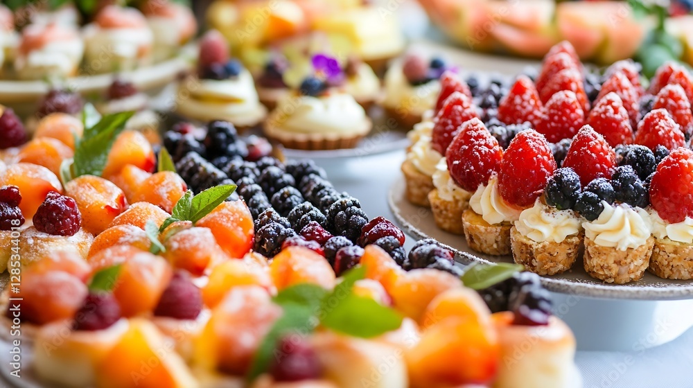 Poster an assortment of colorful desserts featuring fruits and cream in a delightful display : generative a