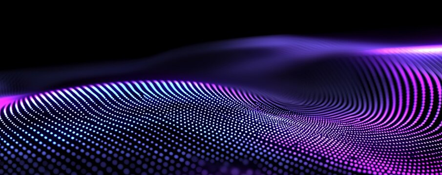 Abstract Data Visualization of a Technological Wave Pattern with Glowing Dots and Lines in a Digital Landscape
