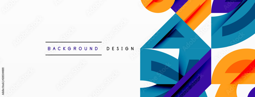 Aufkleber Abstract geometric background with shapes, featuring circular and rounded elements. Bold contrast, smooth gradients, dynamic composition, futuristic style