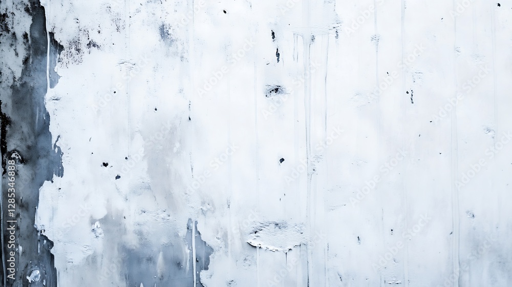 Poster Abstract texture of peeling white paint revealing layers and tones of weathered walls : Generative AI