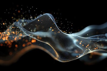 Dynamic data processing with vibrant particles on a dark background highlighting technology and innovation, data processing on black background