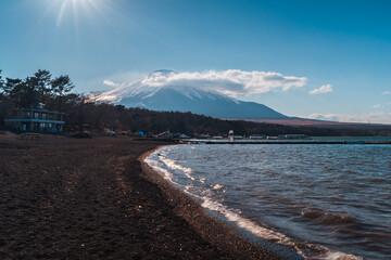 Landscape of Fuji mountain at lake yamanaka,Japan
