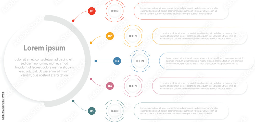 Wall mural presentation vector infographic label design with circle infographic template design 5 options or st