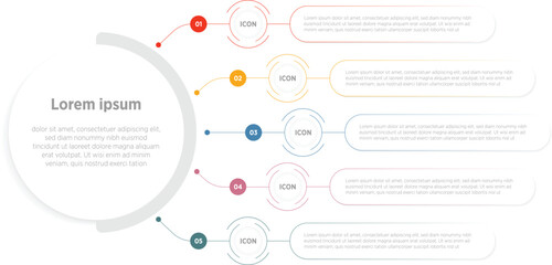 Presentation Vector infographic label design with circle infographic template design 5 options or steps. Can be used for process diagram, presentations, workflow layout, banner, info graph.