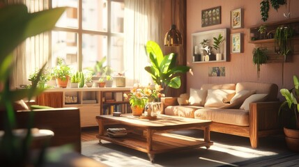 Bright and Airy Living Room With Natural Light Streaming Through Large Windows, Showcasing Modern Decor and a Cozy Atmosphere in the Afternoon Sun