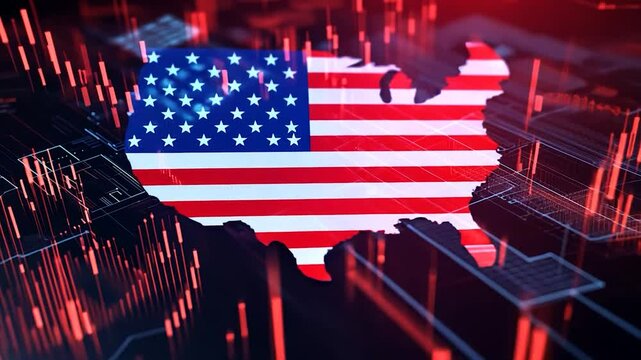 USA map flag with financial data overlay - Powered by Adobe