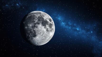 Stunning Full Moon Brightly Illuminating Deep Space with Twinkling Stars in Dark Background