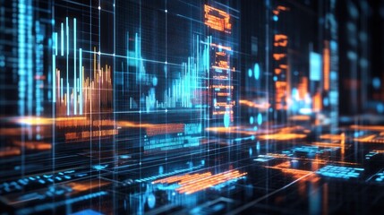 Fototapeta premium Abstract Digital Data Visualization: Futuristic Interface with glowing graphs and code