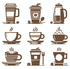 Coffee and Beverage Cups Different Silhouette Vector on a White Background