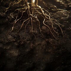 Roots in Dark Soil Close-up