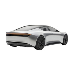 A Futuristic Electric Sedan with Smooth Silver Fin Isolated on Transparent Background