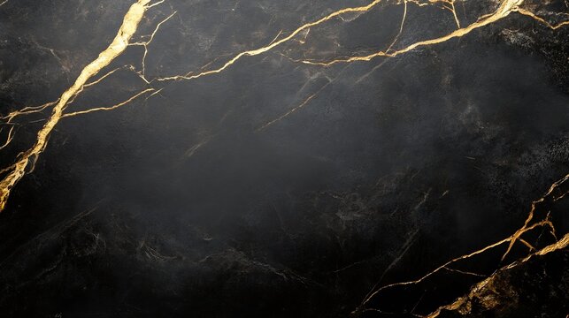 Elegant Black Marble with Golden Veins Surface for Modern Design and Decoration : Generative AI