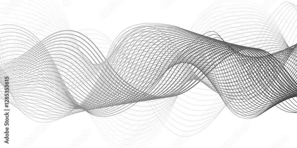 Aufkleber digital dynamic wave of particles. vector abstract white futuristic lines. black and white gradient 