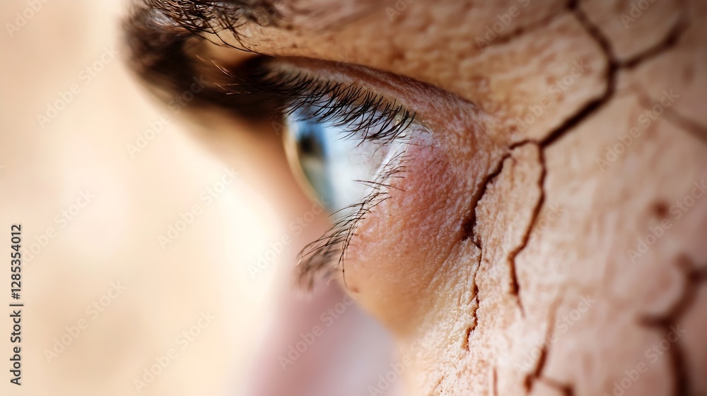Poster close up of an eye with cracked skin showing emotion and texture : generative ai