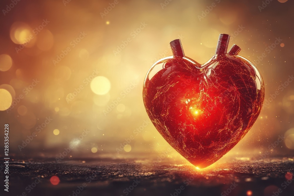 Poster Abstract heart movement illuminated by vibrant light patterns in a mysterious setting, heart movement with abstract light background