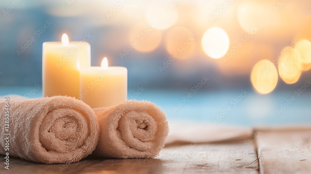 Leinwandbilder serene spa scene with lit candles and soft towels creating a calming atmosphere : generative ai