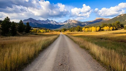 Fototapeta premium Scenic View of Country Road with Mountains and Fields : Generative AI