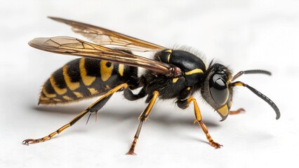 Yellow Jacket Close-up: A detailed macro shot captures the striking yellow and black markings of a yellow jacket, highlighting its intricate wings and formidable appearance.