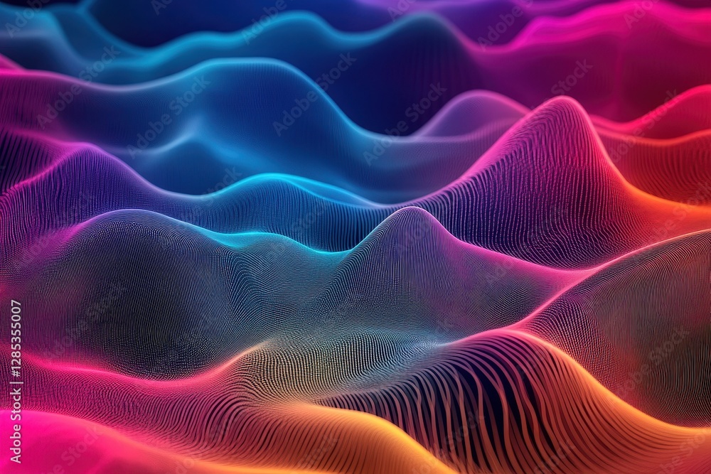 Poster colorful audio waveform spectrum displaying dynamic levels in an abstract design, equalizer audio wa