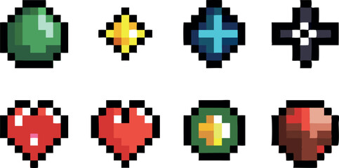 Obraz premium Pixel elements set. Pixel art icon. 