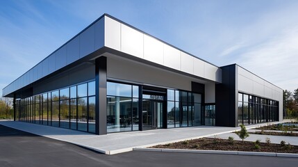 Obraz premium Modern commercial building with sleek glass facade and contemporary architectural design : Generative AI