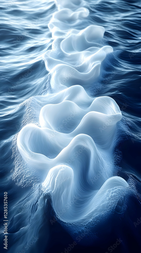 Poster abstract water surface waves in blue tone artistic representation of ocean surface water flow dynami